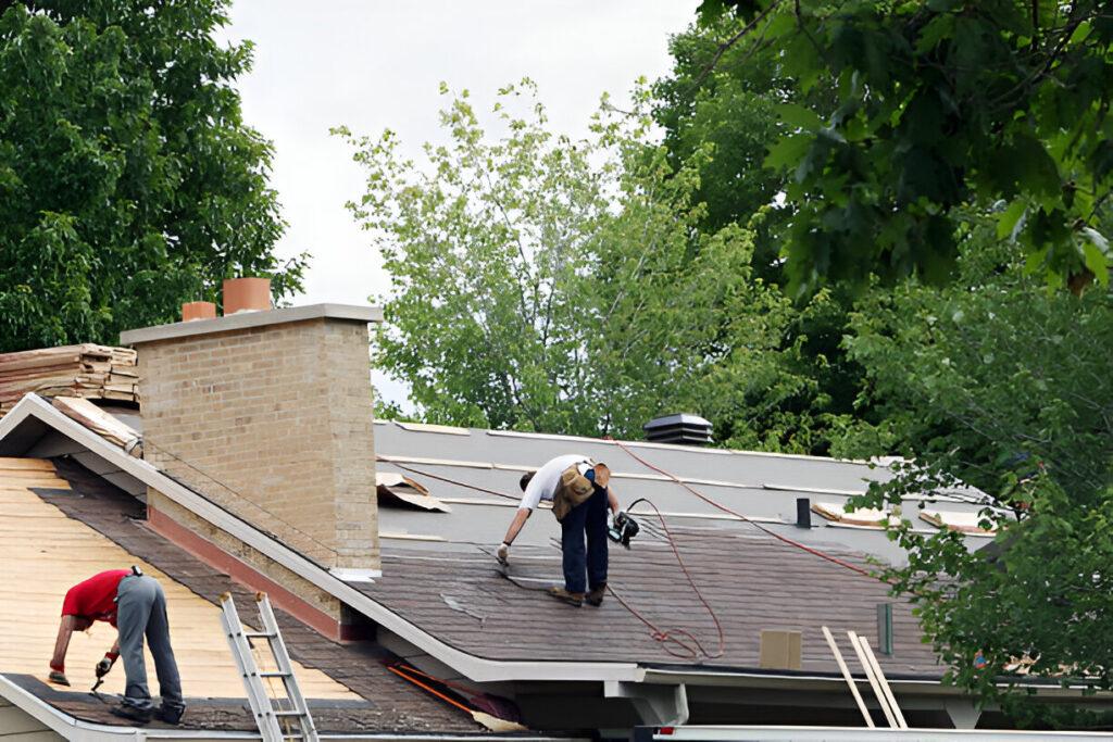 Stack of new roof tiles ready for installation